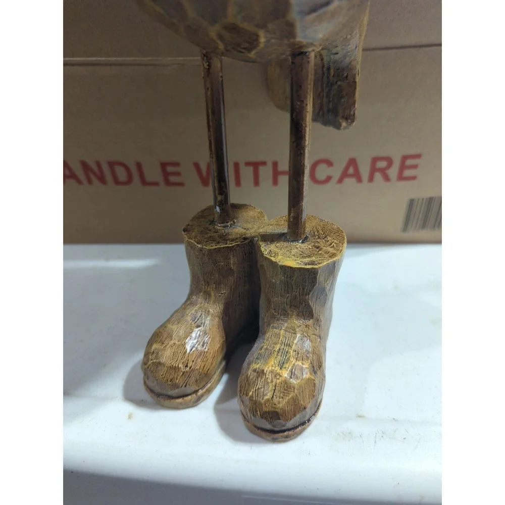 Resin Owl figurine With Long Legs And Boots Brown 12 Inches Wood Look